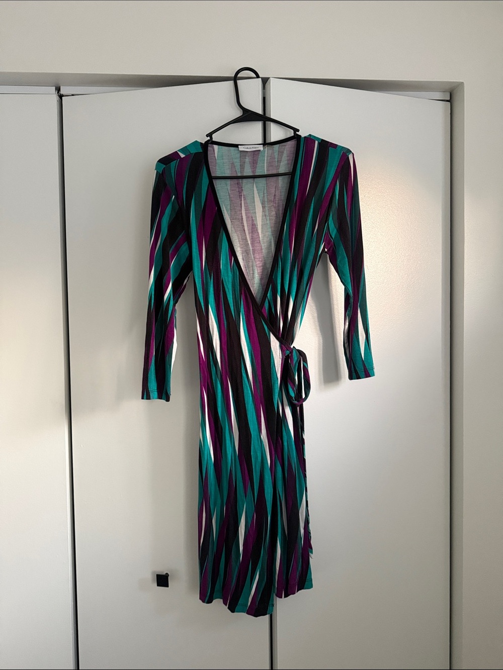 Vintage Calvin Klein Teal, Purple & Black Wrap Dress